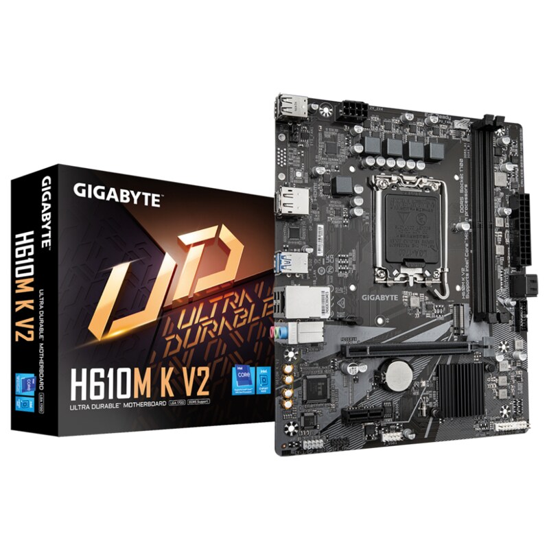 GIGABYTE H610M K V2 Placa base - Procesadores Intel Core 14ª generación, hasta 5600 MHz DDR5, 1xPCIe 3.0 M.2, LAN 1GbE, USB 3.2 