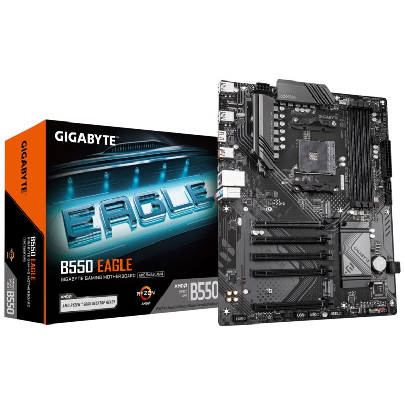 GIGABYTE B550 EAGLE Placa base - Procesadores AMD Ryzen serie 5000 G, VRM de 10+3+1 fases, hasta 3200 MHz DDR4, 1xPCIe 4.0 + 1xP
