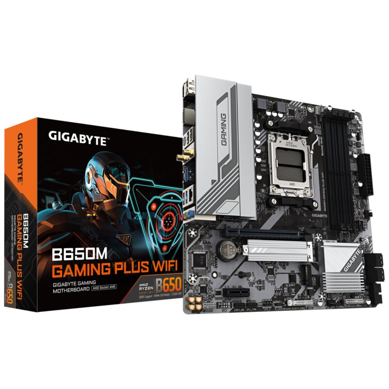 GIGABYTE B650M GAMING PLUS WIFI Placa base - Procesadores AMD Ryzen 9000, VRM de 5+2+2 fases, hasta 8000 MHz DDR5, 2xPCIe 4.0 M.