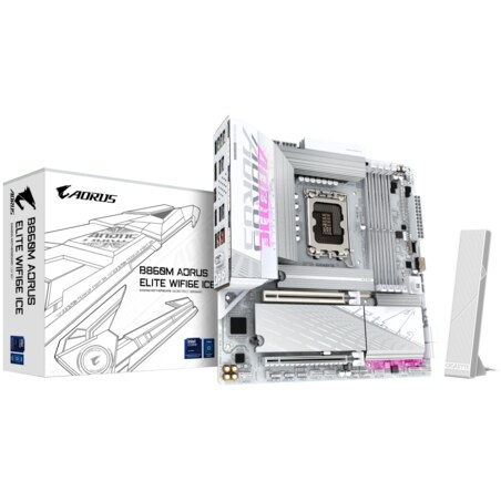 GIGABYTE B860M AORUS ELITE WF6E ICE Placa base - CPUs Intel Core Ultra, VRM de 12+1+2+1 fases, hasta 9200MHz DDR5, 1xPCIe 5.0 + 