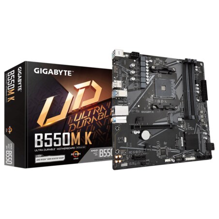 GIGABYTE B550M K Placa base - Procesadores AMD Ryzen 5000, hasta 4733 MHz DDR4, 1xPCIe 4.0 + 1xPCIe 3.0 M.2, LAN 1GbE, USB 3.2 G