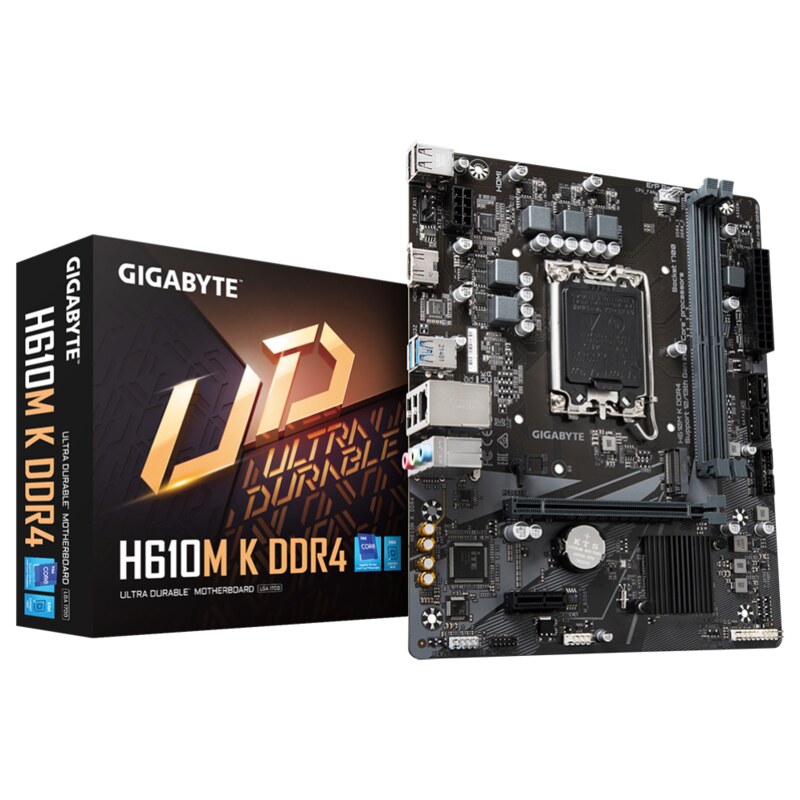 GIGABYTE H610M K DDR4 Placa base - Compatible con procesadores Intel Core 14th Gen CPUs, 3+1+1 Phases Hybrid Power Design, up to
