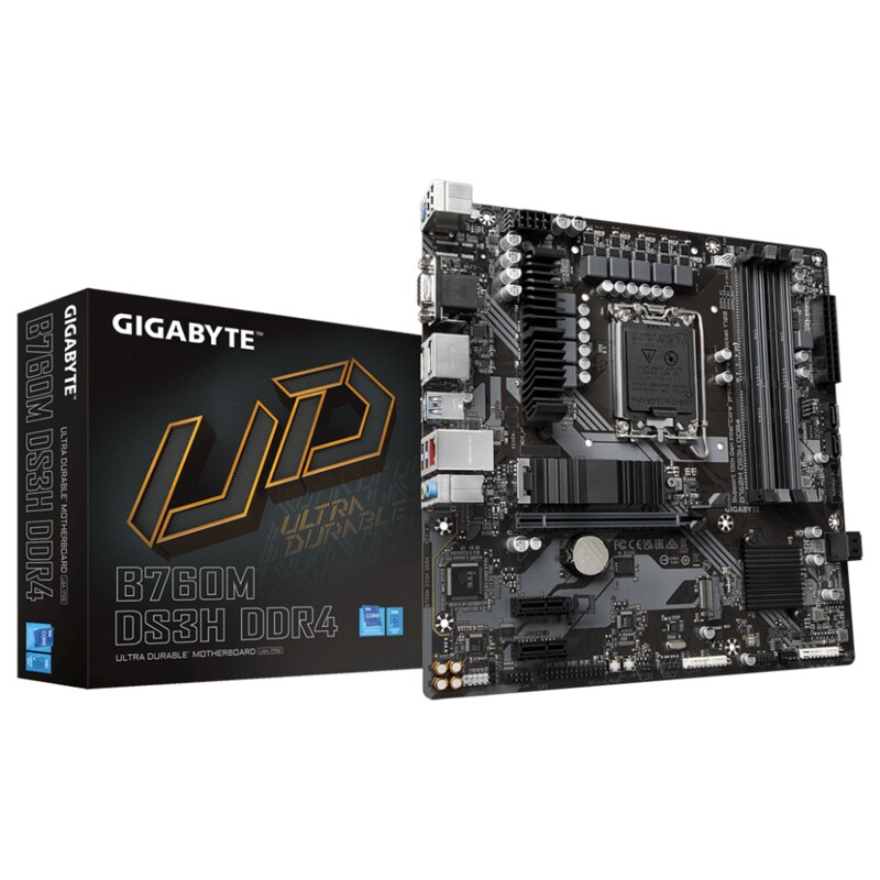 GIGABYTE B760M DS3H DDR4 Placa base - Soporta CPUs Intel Core de 14ª generación, VRM digital de 6+2+1 fases, hasta 5333MHz DDR4 
