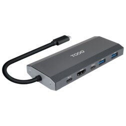 TooQ Caja externa para SSD M.2 NGFF/NVMe + HUB USB 3.2 Gen2 con 1xUSB-C/PD + 2xUSB-A + USB-C + HDMI, Gris