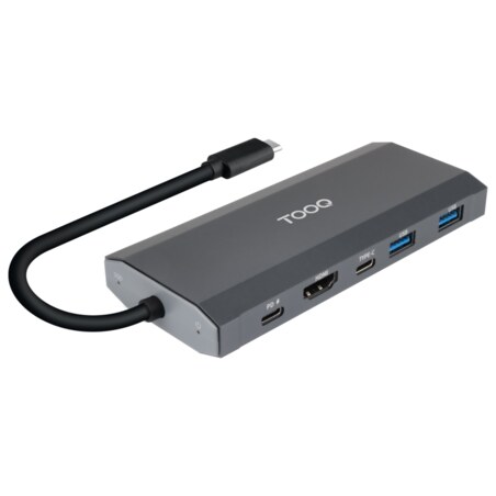 TooQ Caja externa para SSD M.2 NGFF/NVMe + HUB USB 3.2 Gen2 con 1xUSB-C/PD + 2xUSB-A + USB-C + HDMI, Gris