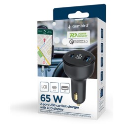 Gembird TA-UC-AC2PD65LCD-CAR-01 cargador de dispositivo móvil Universal Negro Encendedor de cigarrillos Carga rápida Auto