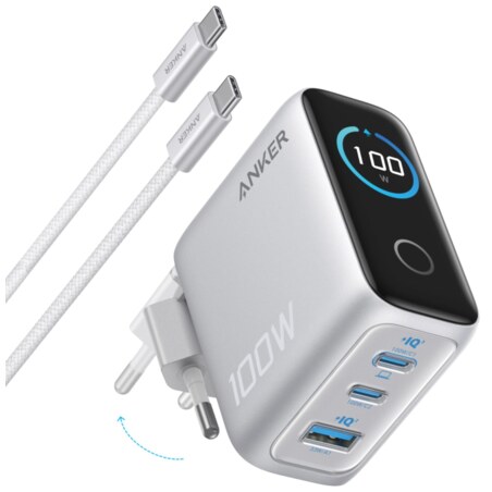Anker B121BG41 cargador de dispositivo móvil Universal Plata Corriente alterna Carga rápida Interior