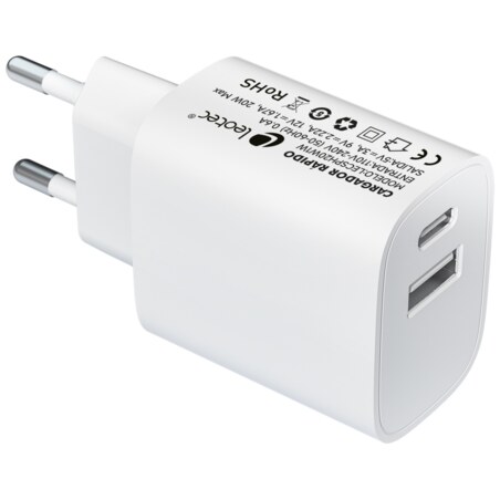 Leotec Cargador 20W 1xUSB-C PD + 1x USB-A Blanco