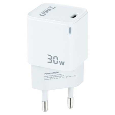 TooQ Cargador de Pared GAN USB-C/PD 30W, Blanco