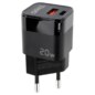 TooQ Cargador de Pared USB-C/PD + USB-A/QC 20W, Negro