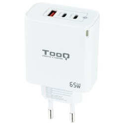 TooQ Cargador de Pared GaN 2USB-C/PD + USB-A/QC 65W, Blanco