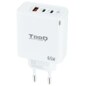 TooQ Cargador de Pared GaN 2USB-C/PD + USB-A/QC 65W, Blanco