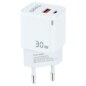 TooQ Cargador de Pared GaN USB-C/PD + USB-A/QC 30W, Blanco