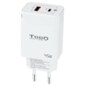 TooQ Cargador de Pared GaN USB-C/PD + USB-A/QC 45W, Blanco