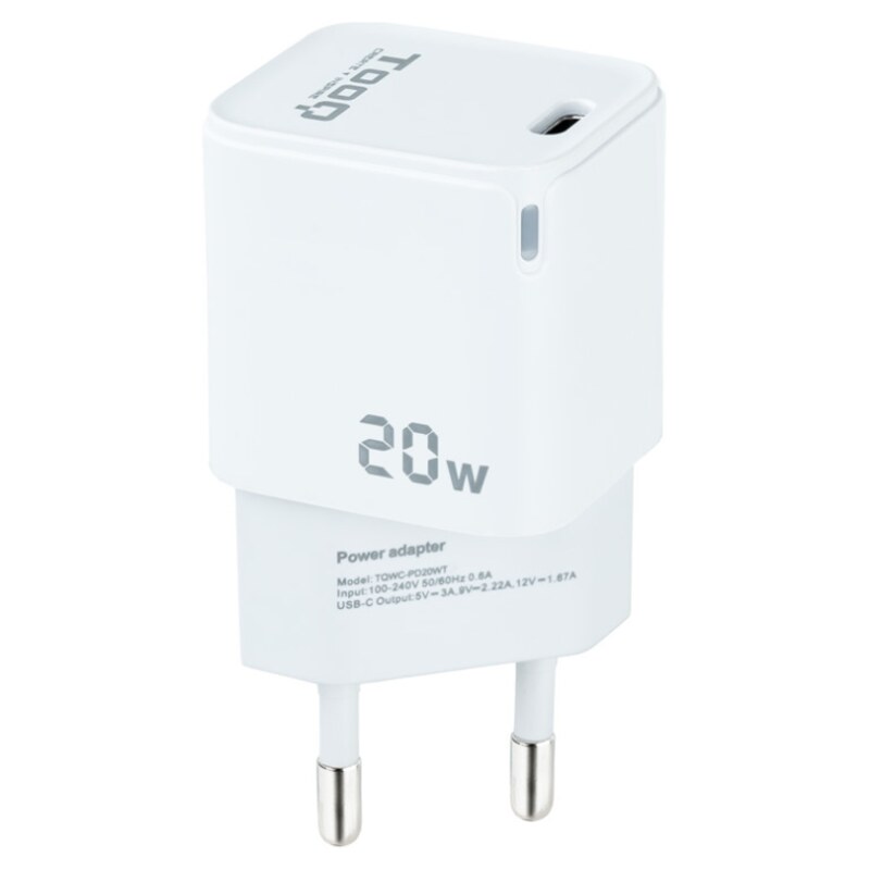 TooQ Cargador de Pared USB-C PD20W, Blanco