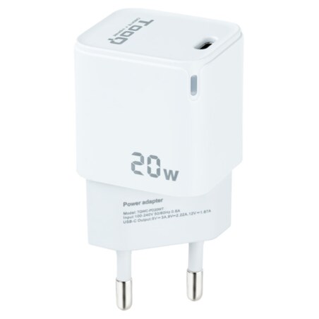 TooQ Cargador de Pared USB-C PD20W, Blanco