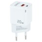 TooQ Cargador de Pared USB-C/PD + USB-A/QC 20W, Blanco
