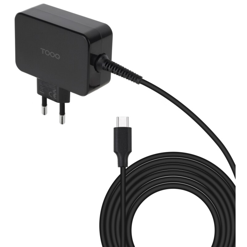 TooQ Cargador de portátil GAN USB-C PD 45W, Negro