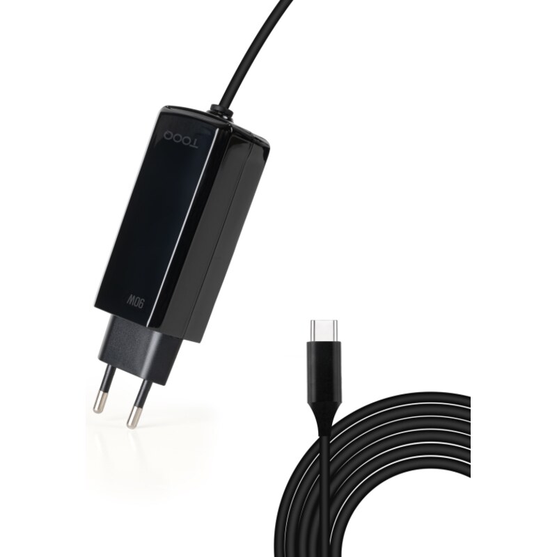 TooQ Cargador de portátil GAN USB-C PD 90W, Negro
