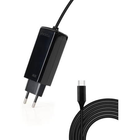 TooQ Cargador de portátil GAN USB-C PD 90W, Negro