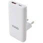 TooQ Cargador de viaje Tipo C y Tipo A, GaN 65W, USB-C/PD + USB-A/QC, Blanco