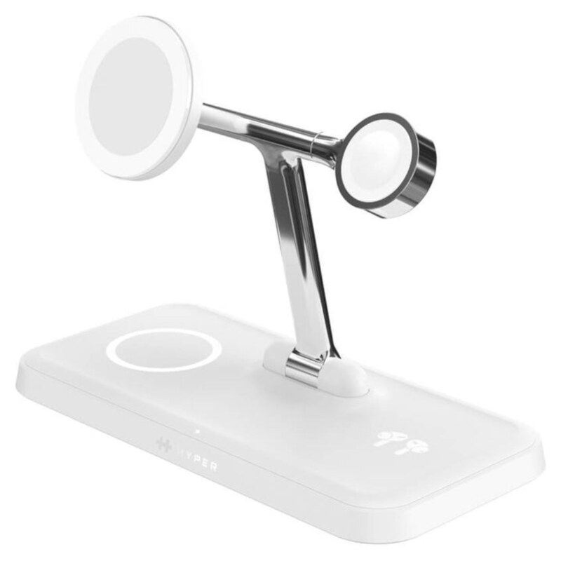 HYPER HJ3004WHGL cargador de dispositivo móvil Auriculares, Smartphone, Reloj inteligente Plata, Blanco CC, USB Cargador inalámb
