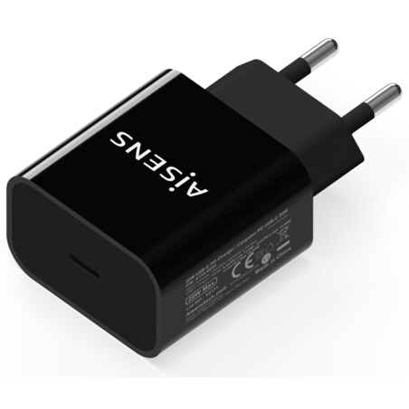 AISENS Cargador USB-C PD3.0 1 Puerto 1x USB-C 20 W, Negro