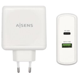 AISENS Cargador 48 W, 1x USB-C PD3.0 30 W, 1x USB-A QC3.0 18 W, Blanco