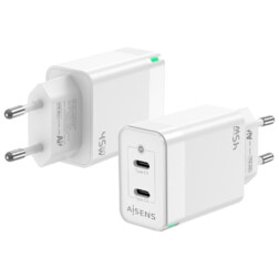 AISENS Cargador Gan 45W, 2xUSB-C PD3.0 QC4.0, Blanco