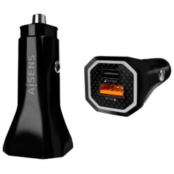 AISENS Cargador de Coche 38W,1XUSB-C PD3.0 20W,1XUSB-A QC3.0 18W, Negro