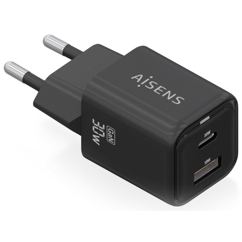 AISENS ASCH-30W2P021-BK cargador de dispositivo móvil Universal Corriente alterna Carga rápida Interior