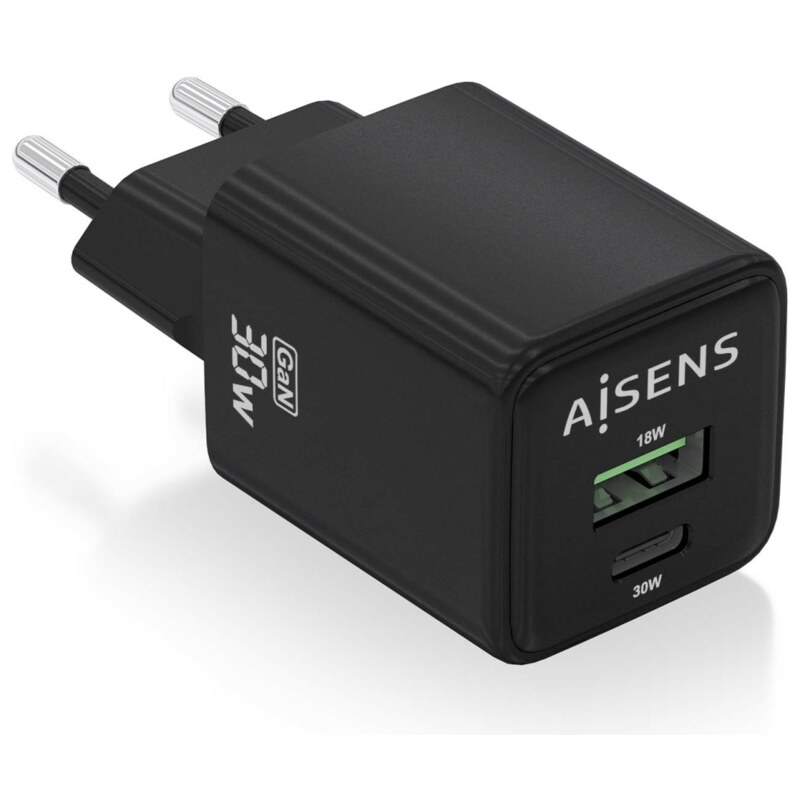 AISENS ASCH-30W2P038-BK cargador de dispositivo móvil Universal Corriente alterna Carga rápida Interior