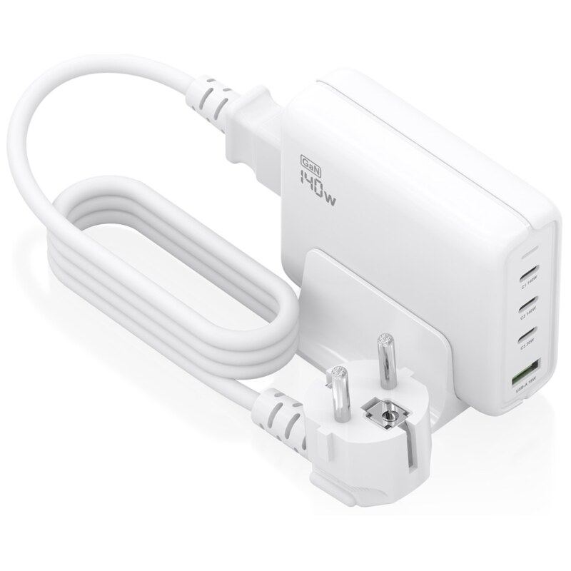 AISENS Cargador Sobremesa GaN 140W, 3x USB-C PD3.1 QC4.0 QC5.0, 1x USB-A QC3.0, Blanco