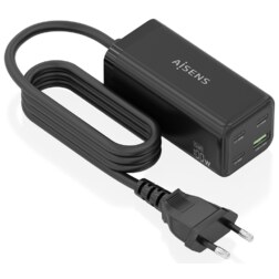 AISENS Cargador Sobremesa GaN 100W, 3x USB-C PD3.0 QC4.0 QC5.0, 1x USB-A QC3.0, Negro