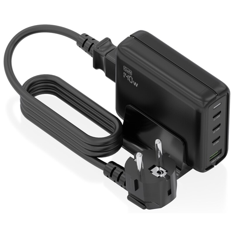 AISENS Cargador Sobremesa GaN 140W, 3x USB-C PD3.1 QC4.0 QC5.0, 1x USB-A QC3.0, Negro