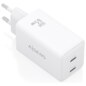 AISENS Cargador GaN 65W, 2xUSB-C PD3.0 QC4.0, Blanco