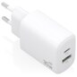 AISENS Cargador GaN 30W, 1xUSB-C PD3.0 QC4.0, 1xUSB-A QC3.0, Blanco