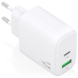 AISENS Cargador GaN 45W, 1xUSB-C PD3.0 QC4.0, 1xUSB-A QC3.0, Blanco