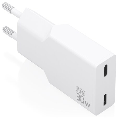 AISENS Cargador Ultra Delgado GaN 30W, 2xUSB-C PD3.0, Blanco