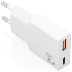 AISENS Cargador Ultra Delgado GaN 30W, 1xUSB-C PD3.0 QC4.0, 1xUSB-A QC3.0, Blanco