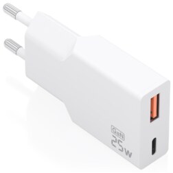 AISENS Cargador Ultra Delgado GaN 25W, 1xUSB-C PD3.0 QC4.0, 1xUSB-A QC3.0, Blanco