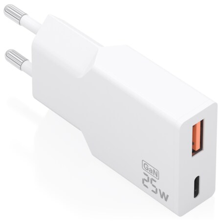 AISENS Cargador Ultra Delgado GaN 25W, 1xUSB-C PD3.0 QC4.0, 1xUSB-A QC3.0, Blanco