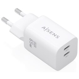 AISENS Cargador GaN 65W, 2xUSB-C PD3.0 QC4.0, Blanco