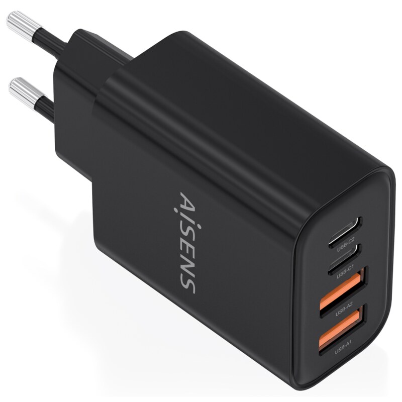 AISENS Cargador GaN 32W, 2xUSB-C PD3.0, 2xUSB-A, Negro