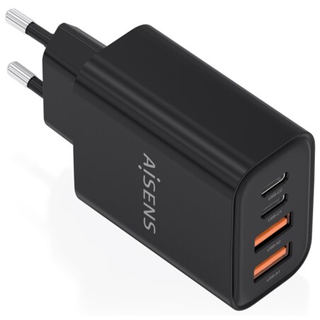 AISENS Cargador GaN 32W, 2xUSB-C PD3.0, 2xUSB-A, Negro