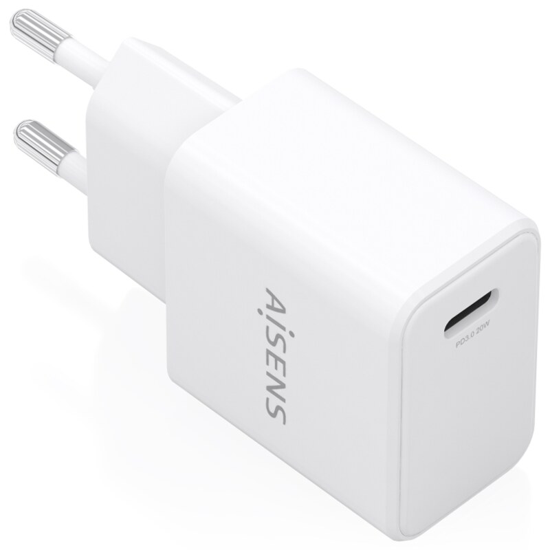 AISENS Cargador GaN USB-C PD3.0 1xUSB-C 20W, Blanco