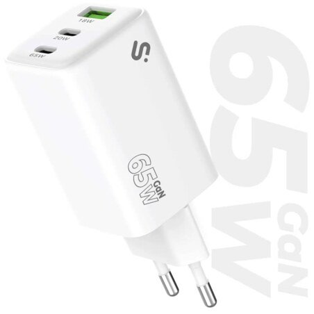 SUBBLIM Cargador GaN 65W USB-C + USB-C + USB-A