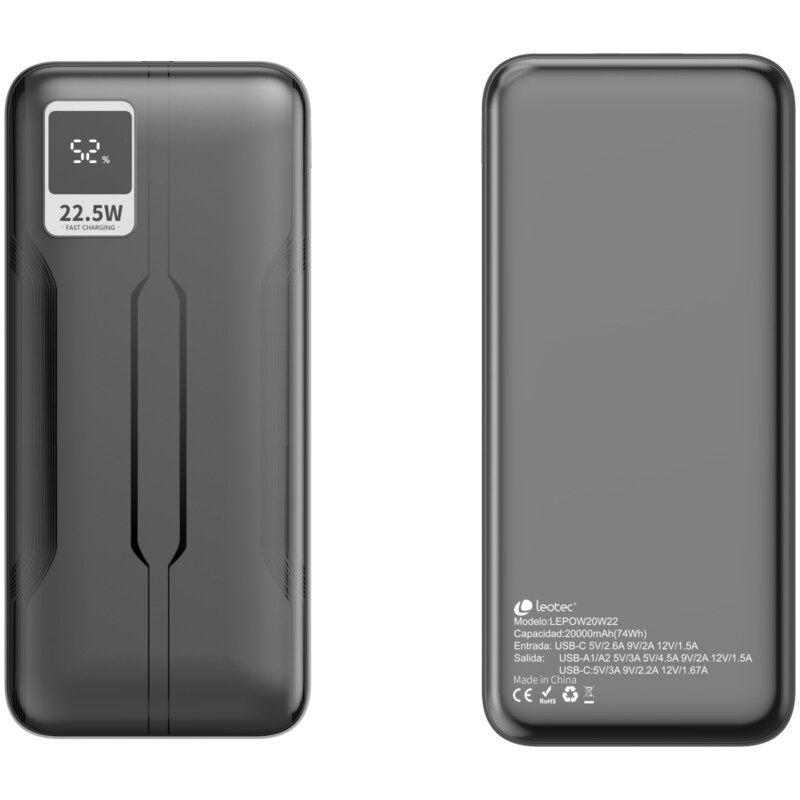 Leotec LEPOW20W22K batería externa Polímero de litio 20000 mAh Negro