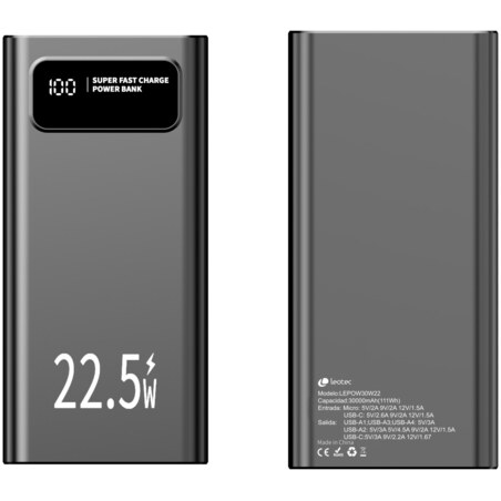 Leotec LEPOW30W22K batería externa Polímero de litio 30000 mAh Negro
