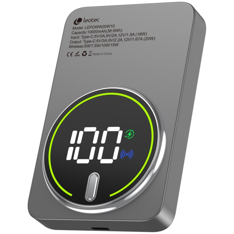 Leotec Power Bank inalámbrico 10000mAh 20W Gris